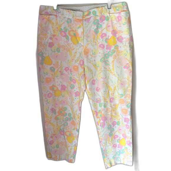 Talbot's Perfect Crop Cotton Spandex Pastel Floral Spring Crop Pants Ladies 14 - Picture 1 of 9